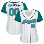 Özel Orijinal Raglan Beyzbol Pinstripe Aqua-Lacivert Forma Beyaz Kollar Aqua Özel Orijinal Raglan Beyzbol Pinstripe Aqua-Lacivert Forma Beyaz Kollar Aqua