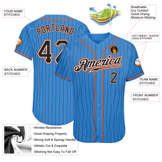 Pinstripe Mavi Jersey Özel Orijinal Siyah Siyah-Turuncu Beyzbol Pudrası Pinstripe Mavi Jersey Özel Orijinal Siyah Siyah-Turuncu Beyzbol Pudrası